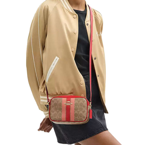 Coach Mini Jamie Camera Bag In Signature Canvas With Stripe Tan Multi # CAQ42