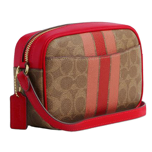 Coach Mini Jamie Camera Bag In Signature Canvas With Stripe Tan Multi # CAQ42