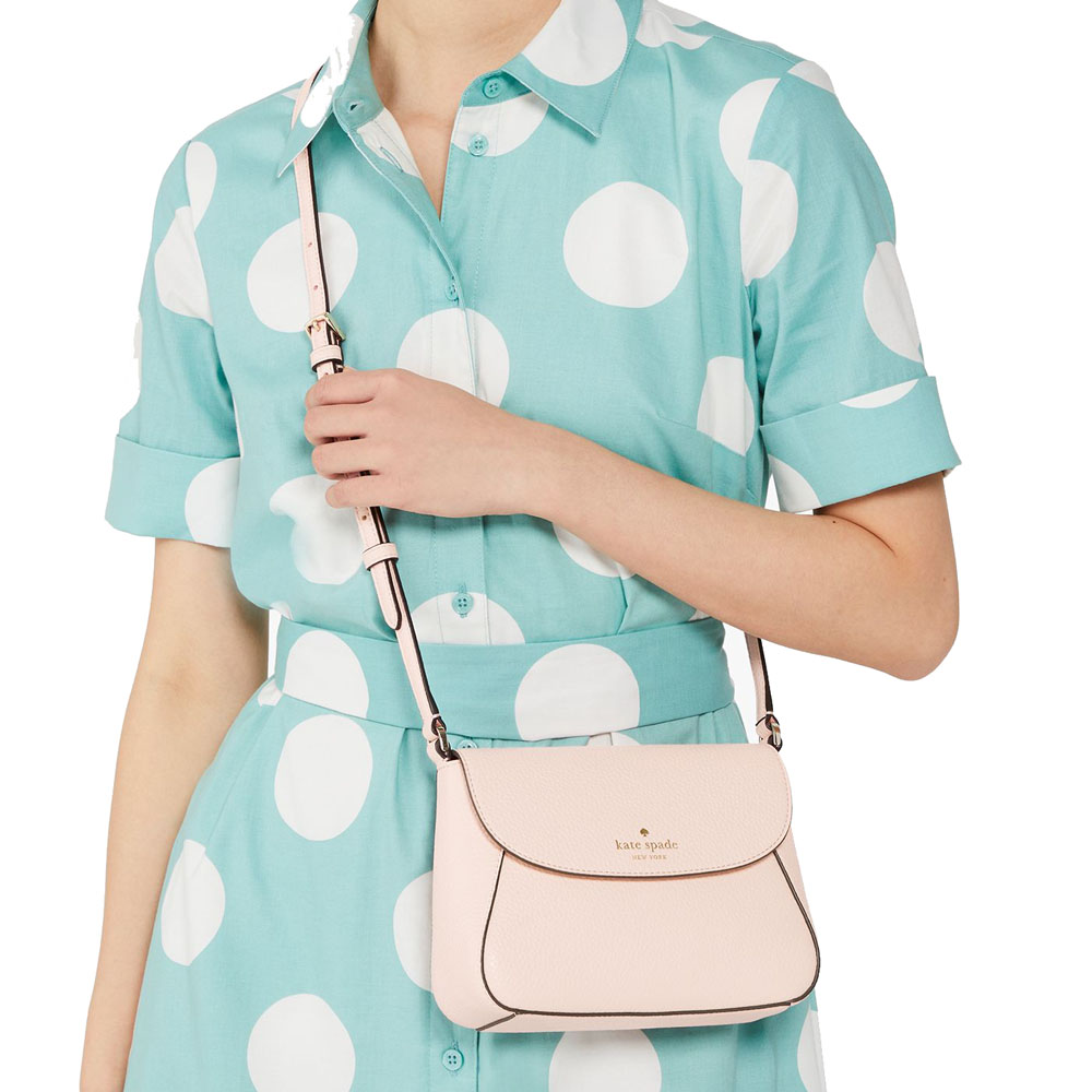 Kate Spade Crossbody Bag Sling Monica Pebbled Leather Mini Flap Crossbody Blush Cloud # KF364