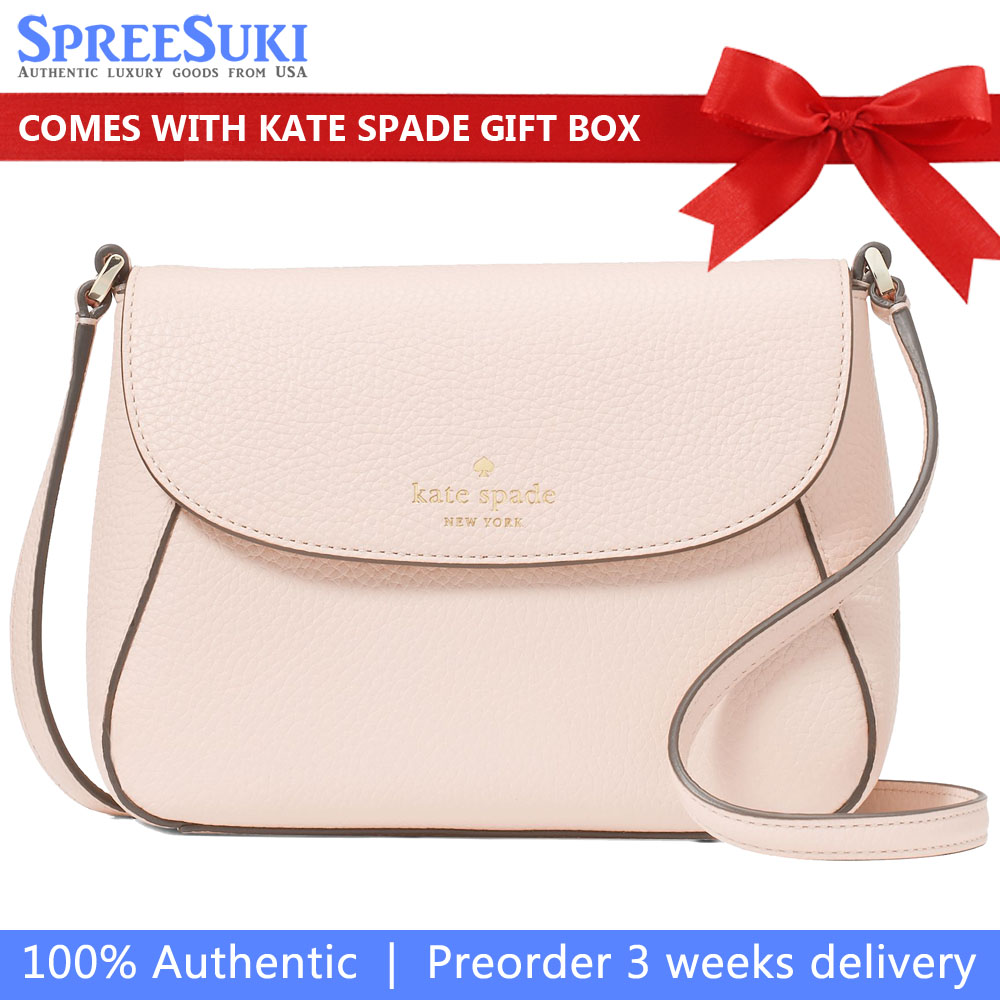 Kate Spade Crossbody Bag Sling Monica Pebbled Leather Mini Flap Crossbody Blush Cloud # KF364