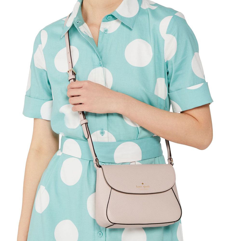 Kate Spade Crossbody Bag Sling Monica Pebbled Leather Mini Flap Crossbody Cozy Grey # KF364
