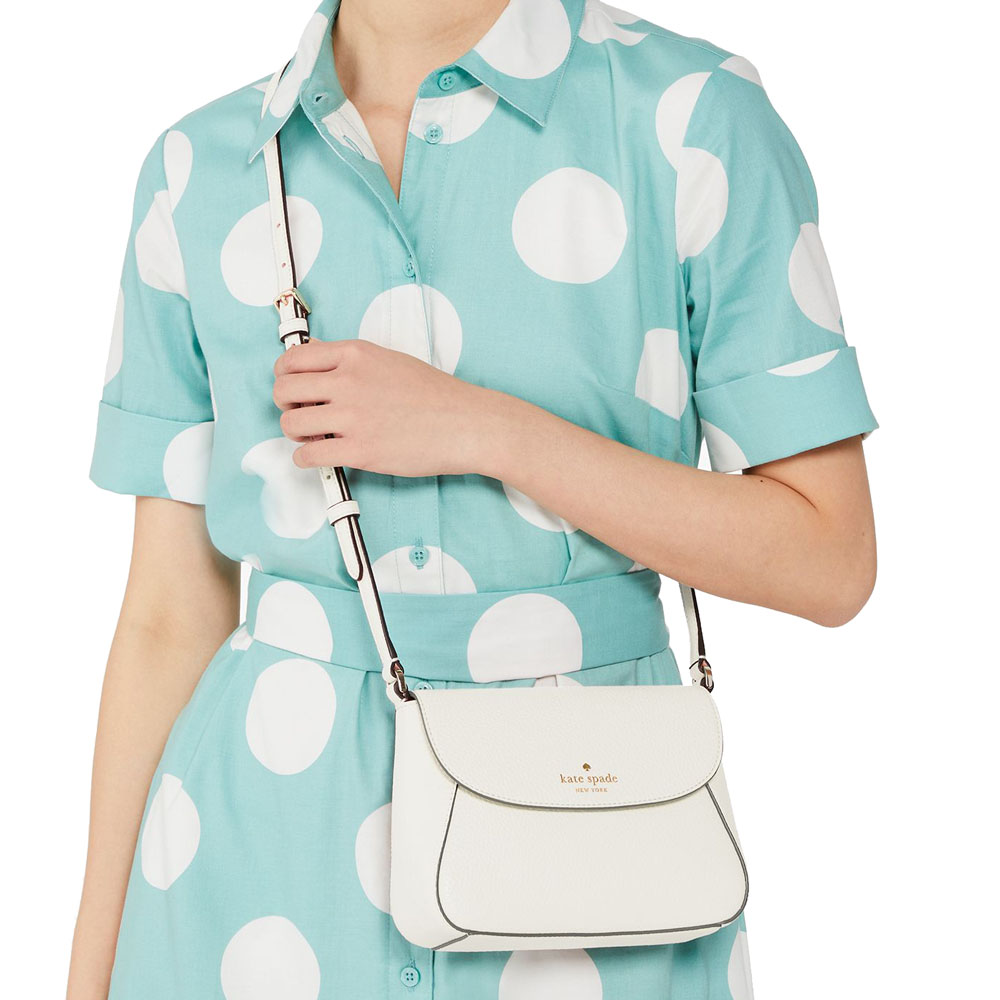 Kate Spade Crossbody Bag Sling Monica Pebbled Leather Mini Flap Crossbody Meringue # KF364