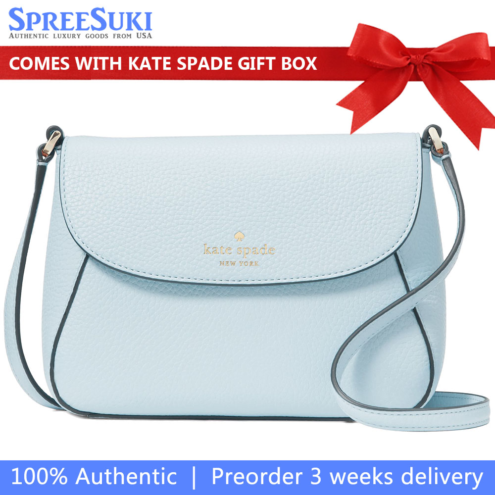 Kate Spade Crossbody Bag Sling Monica Pebbled Leather Mini Flap Crossbody Crisp Sky # KF364