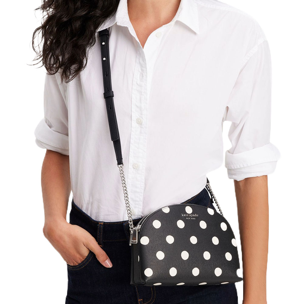 Kate Spade Morgan Sunshine Dot Double-Zip Dome Crossbody Black Multi # KF564
