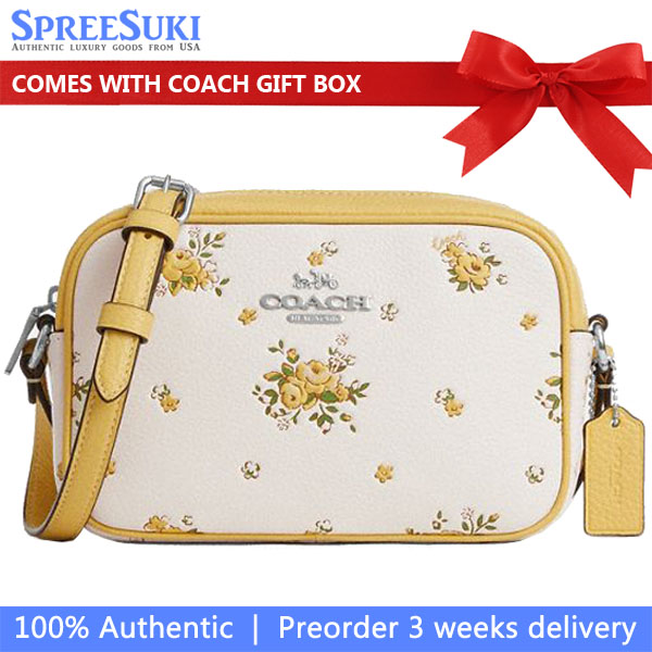 Coach Mini Jamie Camera Bag With Floral Print Silver Chalk Multi # CAQ38