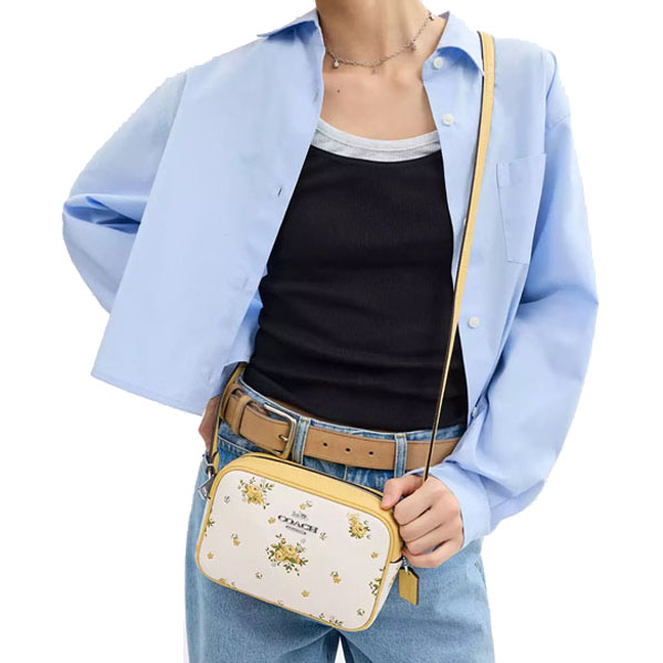 Coach Mini Jamie Camera Bag With Floral Print Silver Chalk Multi # CAQ38
