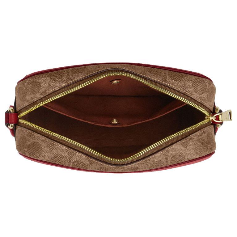 Coach Jamie Camera Bag In Colorblock Signature Canvas Tan Burnt Coral Multi # CBA60