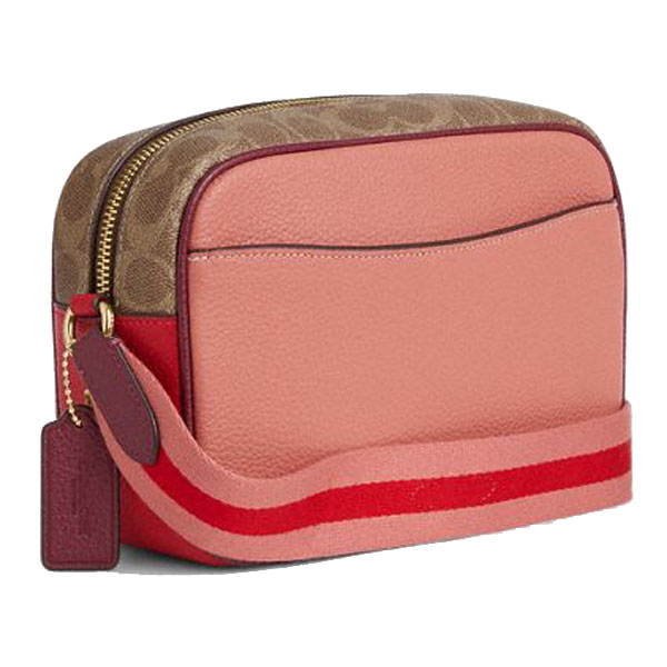 Coach Jamie Camera Bag In Colorblock Signature Canvas Tan Burnt Coral Multi # CBA60