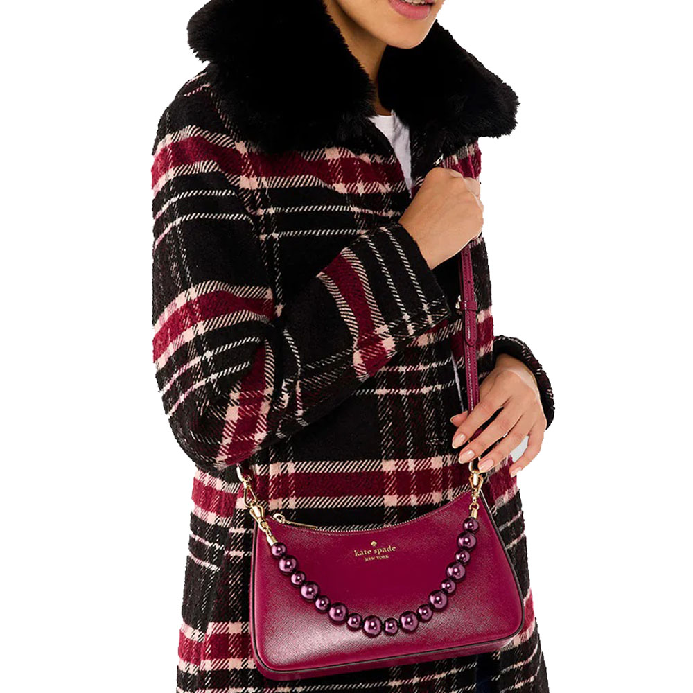 Kate Spade Madison Faux Pearl Medium Convertible Crossbody Dark Raspberry # KI932D1