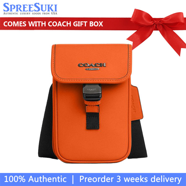 Coach Racer Phone Crossbody Bag Gunmetal Spice Orange # CAJ42