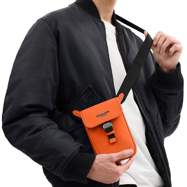 Coach Racer Phone Crossbody Bag Gunmetal Spice Orange # CAJ42