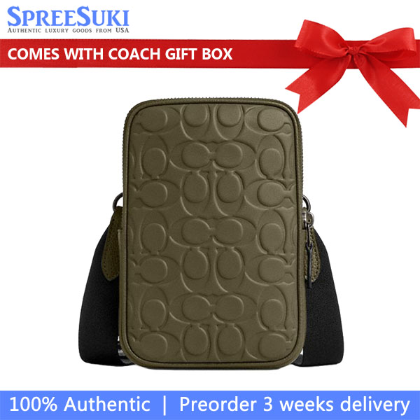 Coach Aden Crossbody Bag In Signature Leather Black Copper Olive Drab # CAJ37