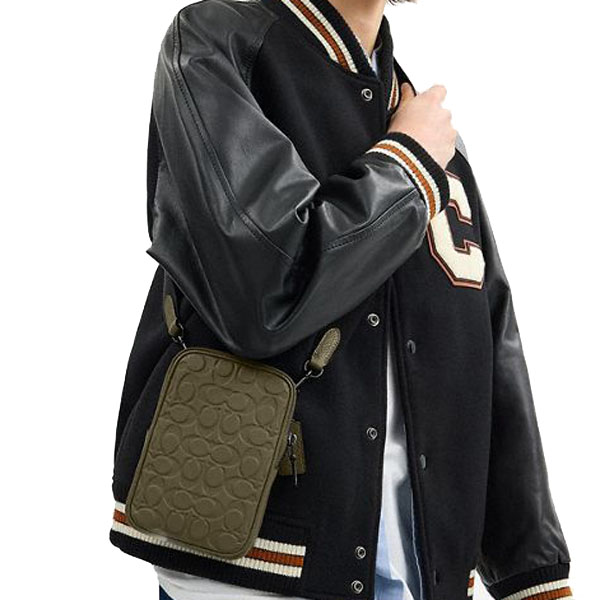Coach Aden Crossbody Bag In Signature Leather Black Copper Olive Drab # CAJ37