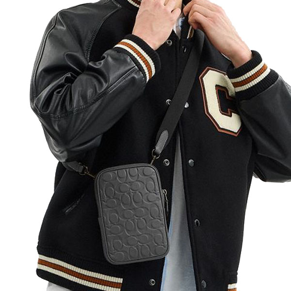 Coach Aden Crossbody Bag In Signature Leather Black Copper Charcoal # CAJ37
