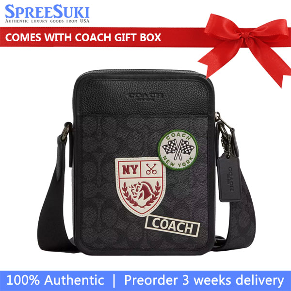 Coach Sullivan Crossbody In Signature Canvas With Patches Gunmetal Charcoal Multi # CAT79