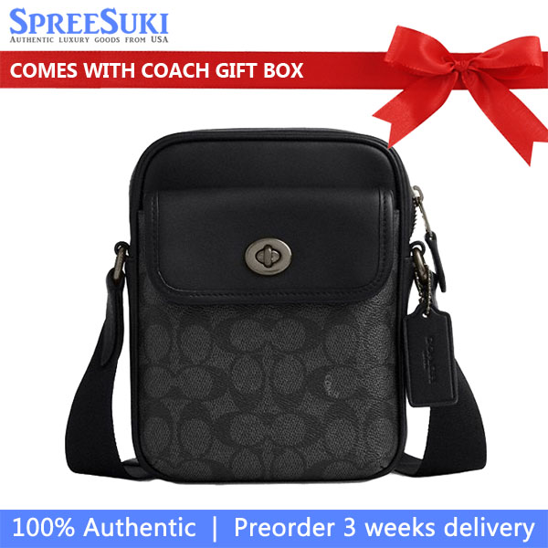 Coach Turnlock Crossbody Bag In Signature Canvas Gunmetal Charcoal Black # CAJ30