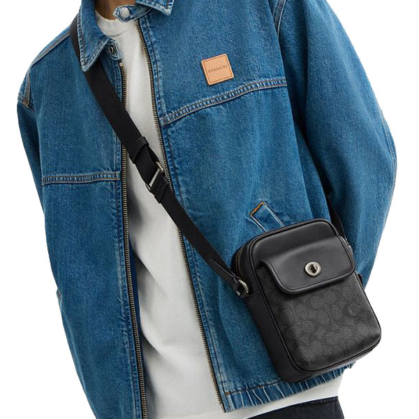 Coach Turnlock Crossbody Bag In Signature Canvas Gunmetal Charcoal Black # CAJ30