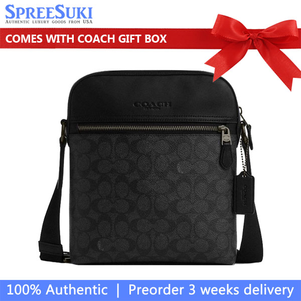 Coach Houston Flight Bag In Signature Canvas Gunmetal Charcoal Black # CZ398