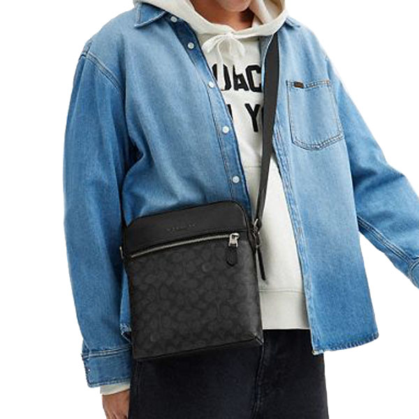 Coach Houston Flight Bag In Signature Canvas Gunmetal Charcoal Black # CZ398