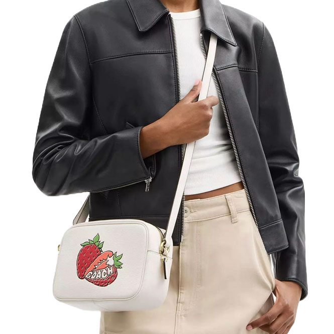 Coach Jamie Camera Bag With Strawberry Graphic Chalk Multi # CBA65