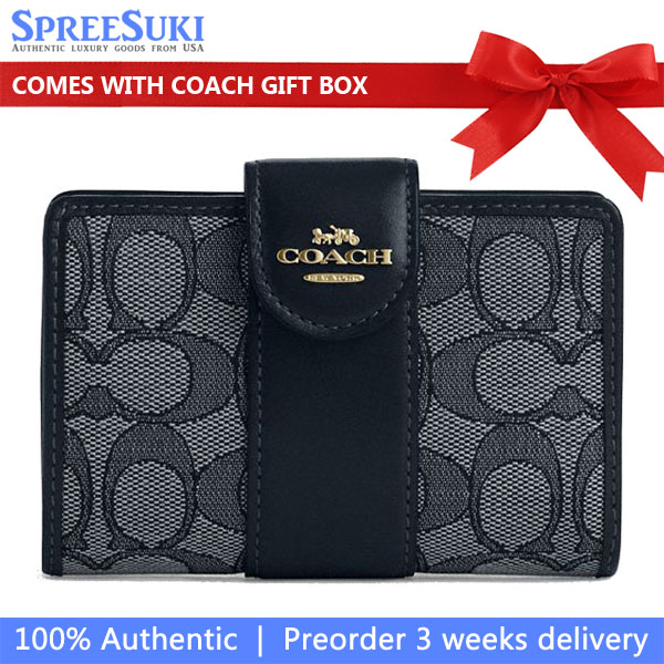 Coach Medium Wallet Medium Corner Zip Wallet In Signature Jacquard Midnight Navy Blue # CU987