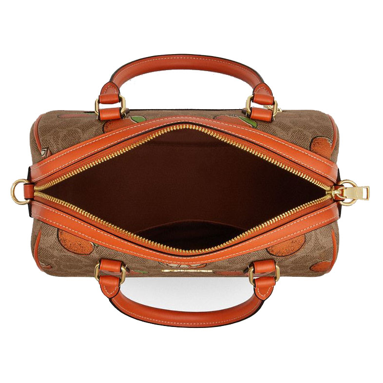 Coach Rowan Satchel Bag In Signature Canvas With Orange Print Tan Multi # CAQ61