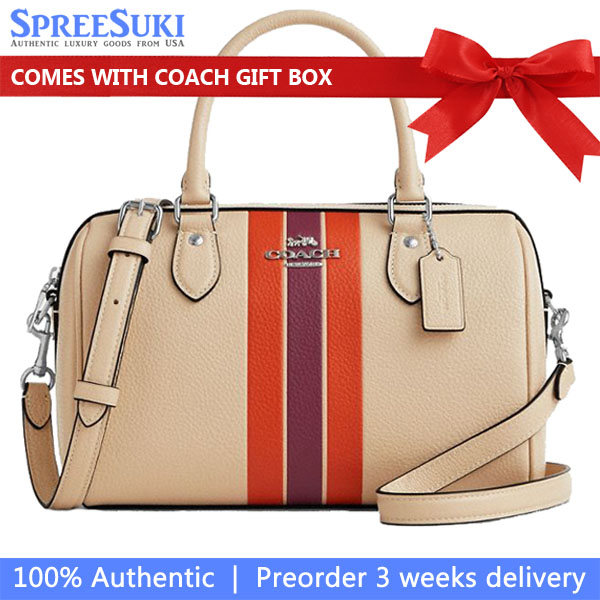 Coach Rowan Satchel Bag With Stripe Silver Ivory Multi # CAO70