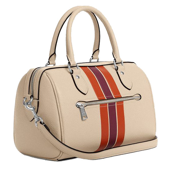 Coach Rowan Satchel Bag With Stripe Silver Ivory Multi # CAO70