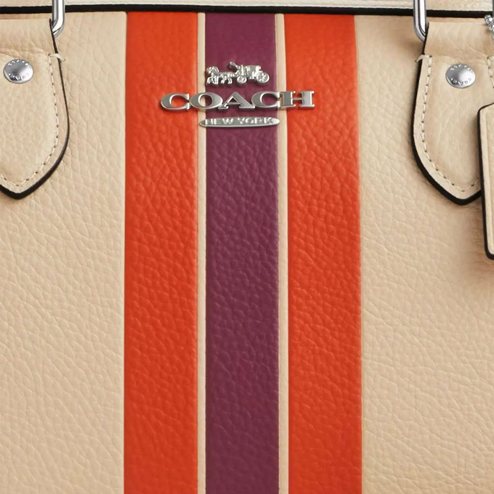 Coach Rowan Satchel Bag With Stripe Silver Ivory Multi # CAO70
