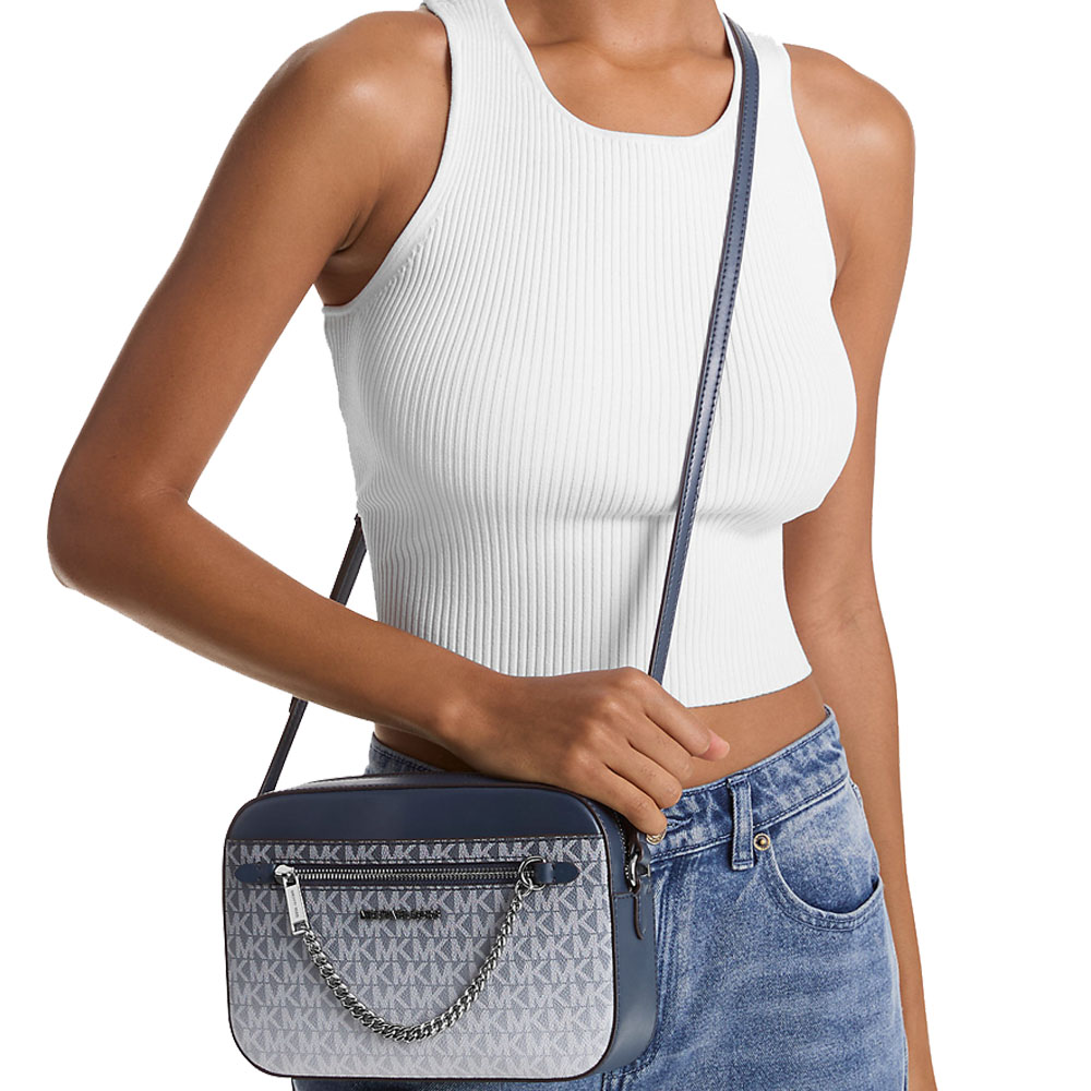 Michael Kors Jet Set Large Ombré Signature Logo Crossbody Body Navy # 35R5STTC9V