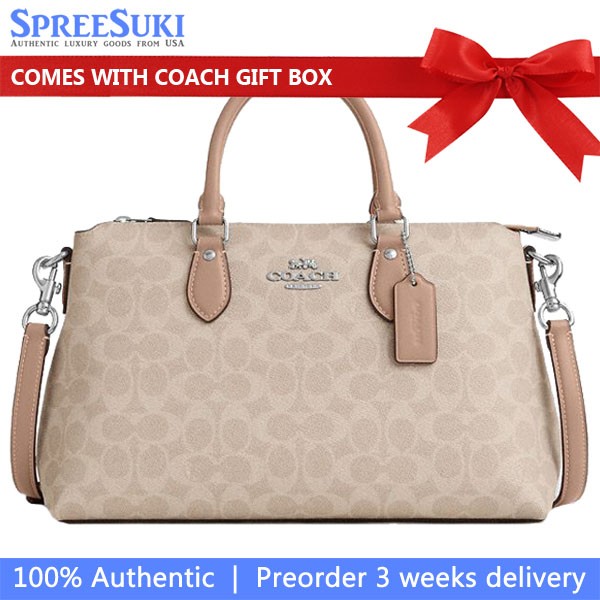 Coach Georgia Satchel Bag In Signature Canvas Sand Taupe # CW422