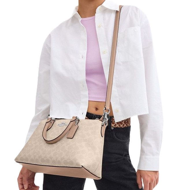 Coach Georgia Satchel Bag In Signature Canvas Sand Taupe # CW422