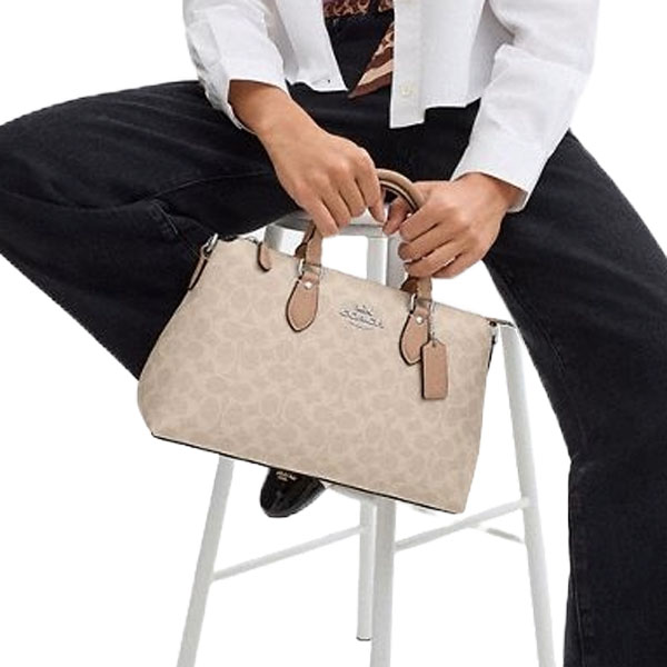 Coach Georgia Satchel Bag In Signature Canvas Sand Taupe # CW422