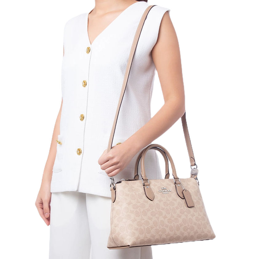 Coach Georgia Satchel Bag In Signature Canvas Sand Taupe # CW422