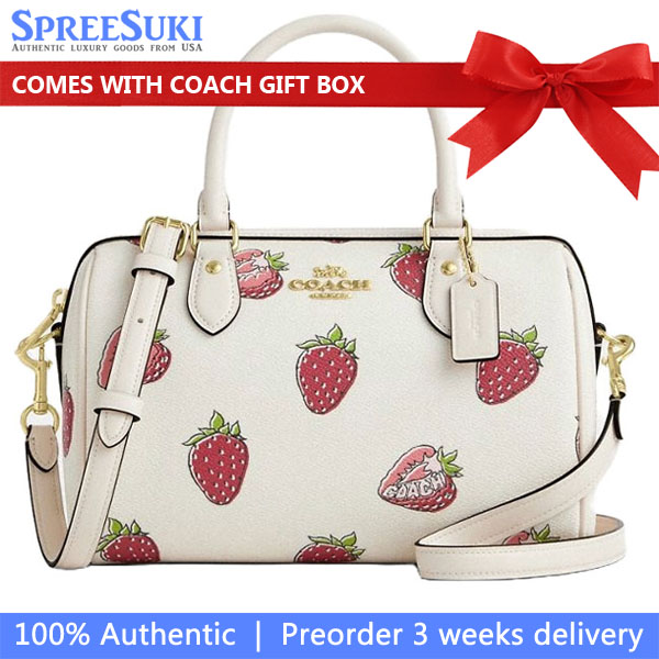 Coach Rowan Satchel Bag With Strawberry Print Chalk Multi # CAL63