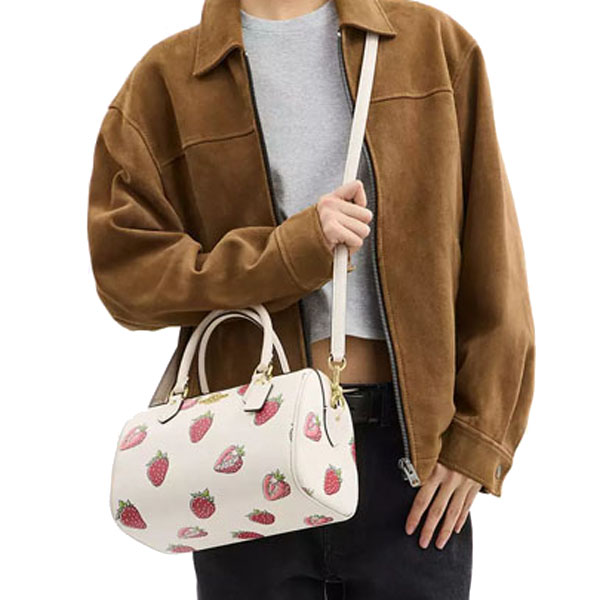 Coach Rowan Satchel Bag With Strawberry Print Chalk Multi # CAL63