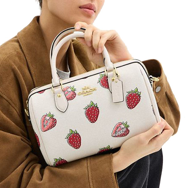 Coach Rowan Satchel Bag With Strawberry Print Chalk Multi # CAL63