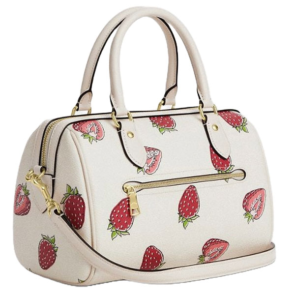 Coach Rowan Satchel Bag With Strawberry Print Chalk Multi # CAL63