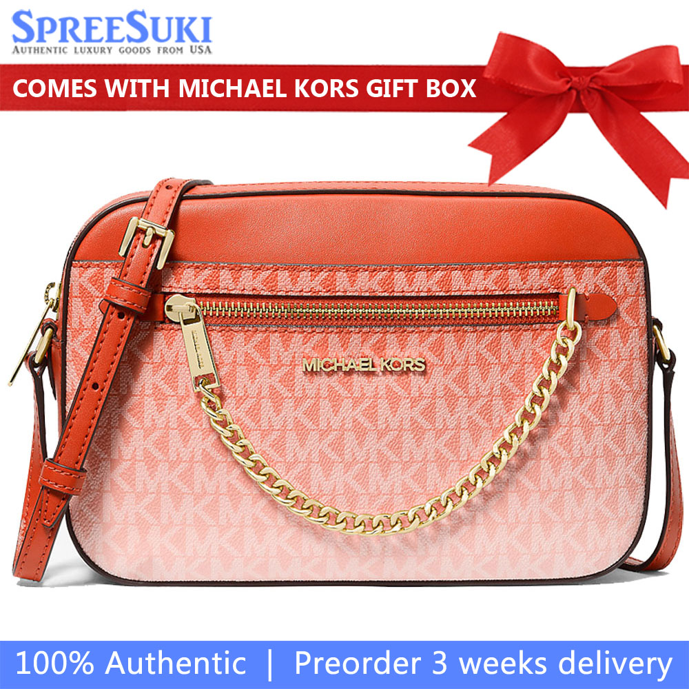 Michael Kors Jet Set Large Ombré Signature Logo Crossbody Bag Red Clay # 35S5GTTC9V