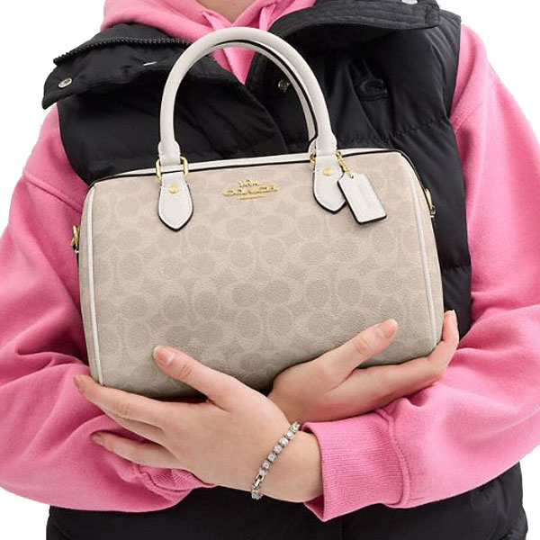 Coach Rowan Satchel Bag In Signature Canvas Sand Chalk # CV961