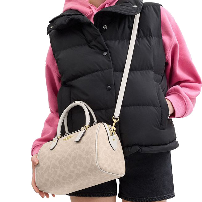 Coach Rowan Satchel Bag In Signature Canvas Sand Chalk # CV961