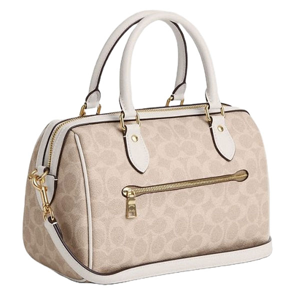 Coach Rowan Satchel Bag In Signature Canvas Sand Chalk # CV961