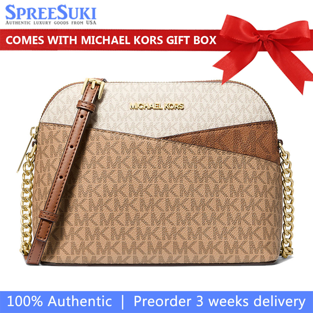 Michael Kors Jet Set Travenuel Medium Color-Block Signature Logo Crossbody Bag Camel Multi # 35S5GTVC6B