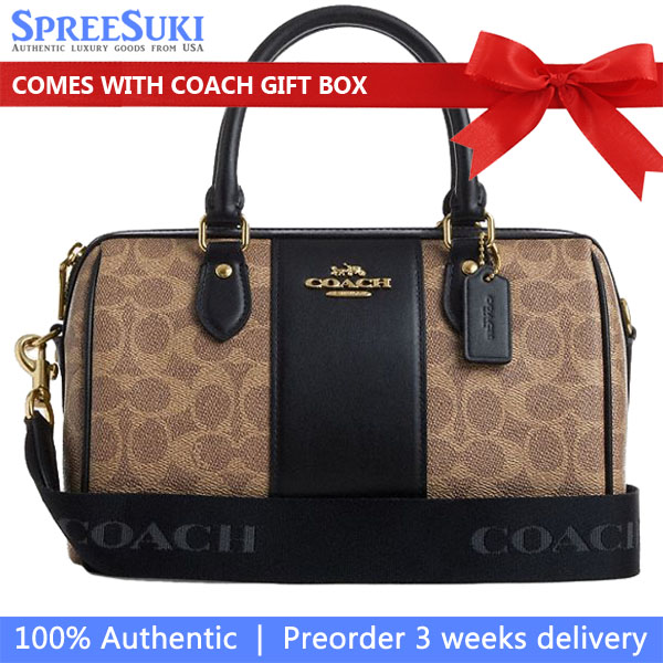 Coach Rowan Satchel Bag In Signature Canvas Tan Black # CW376