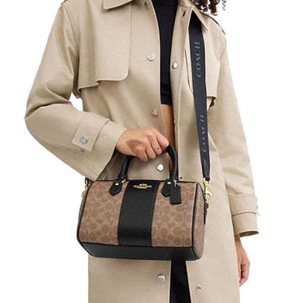 Coach Rowan Satchel Bag In Signature Canvas Tan Black # CW376