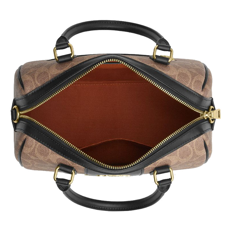 Coach Rowan Satchel Bag In Signature Canvas Tan Black # CW376