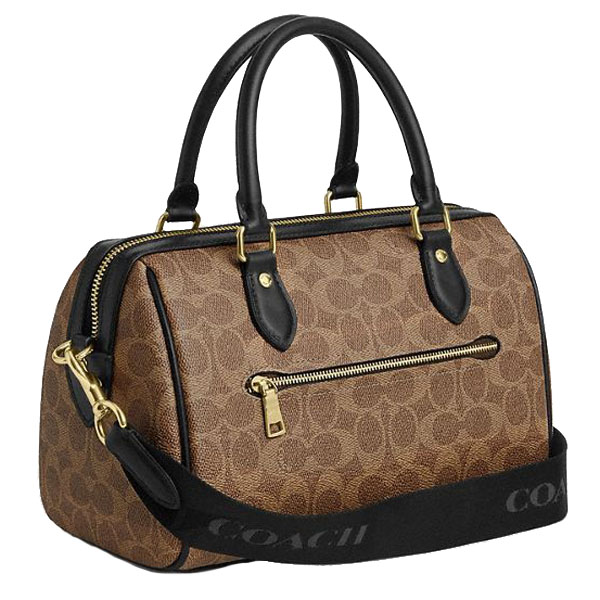 Coach Rowan Satchel Bag In Signature Canvas Tan Black # CW376