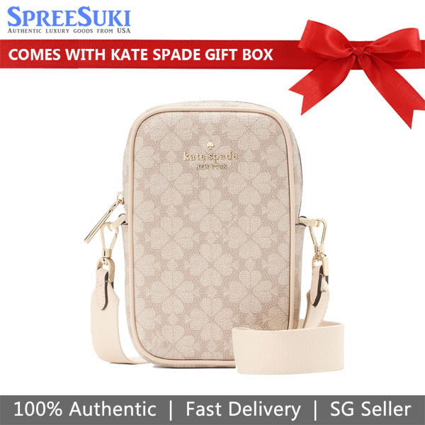 Kate Spade Spade Flower North South Zip Phone Crossbody Sling Bag Dark Beige # KL192