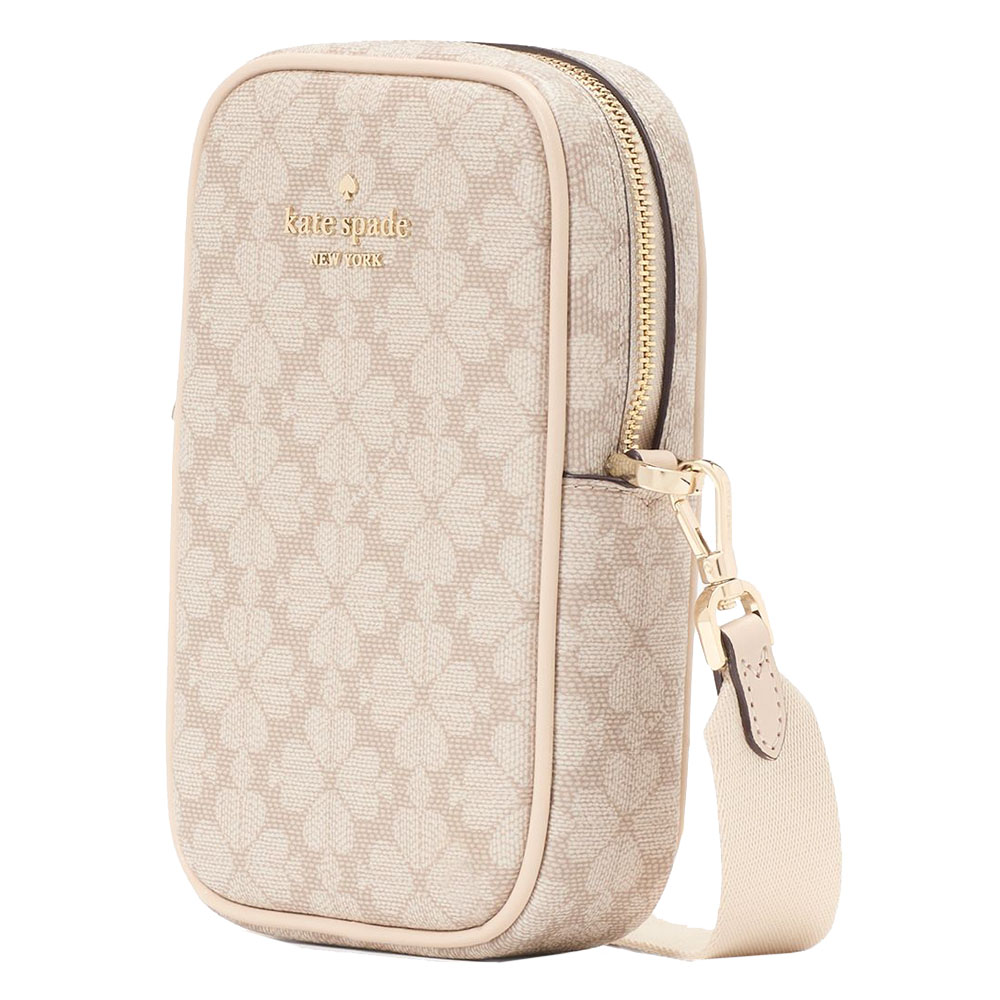 Kate Spade Spade Flower North South Zip Phone Crossbody Sling Bag Dark Beige # KL192