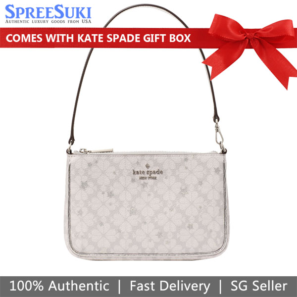 Kate Spade Spade Flower Star Toss Convertible Wristlet Platinum Grey # KJ094